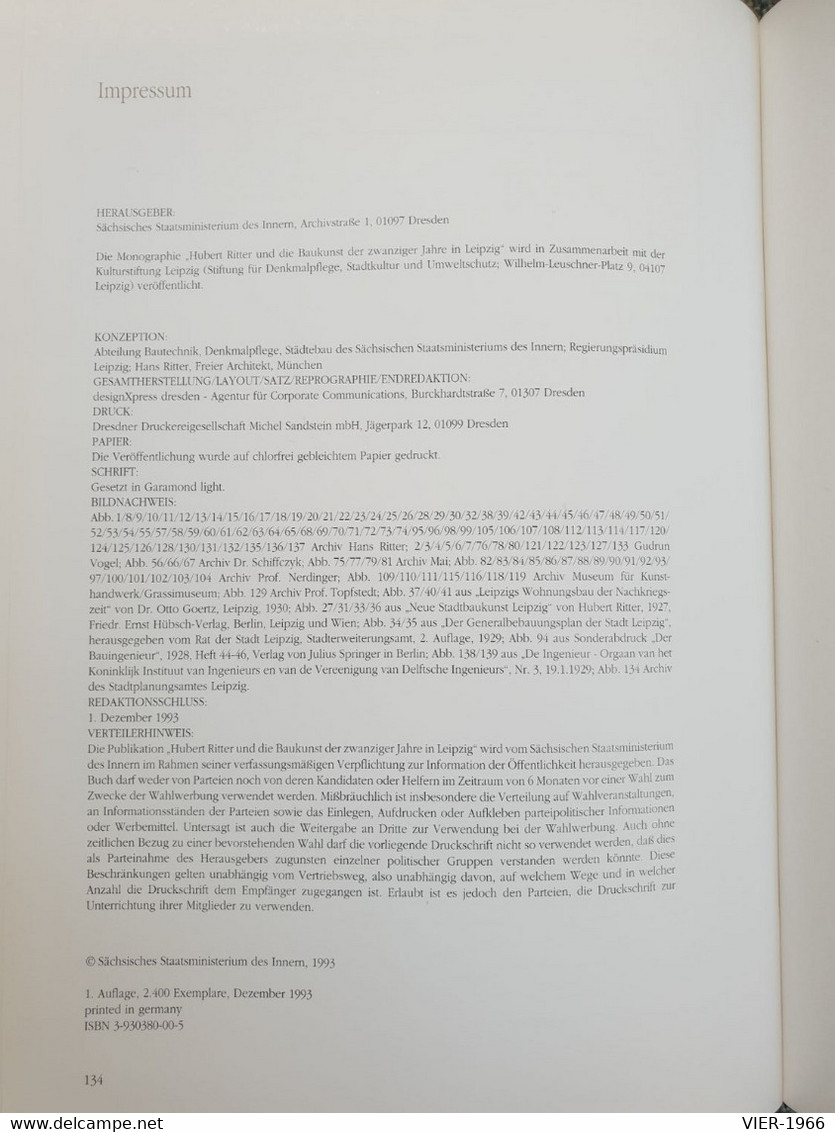 Hubert Ritter Und Die Baukunst Der Zwanziger Jahre In Leipzig - Eine Monigraphie -1993 - Ed. Originales