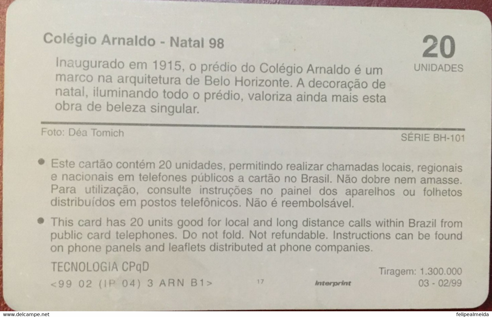 Phone Card Manufactured By Telemig In 2001 - BH-101 Series - Colégio Arnaldo - Natal 1998 - Belo Horizonte - Minas G - Christmas