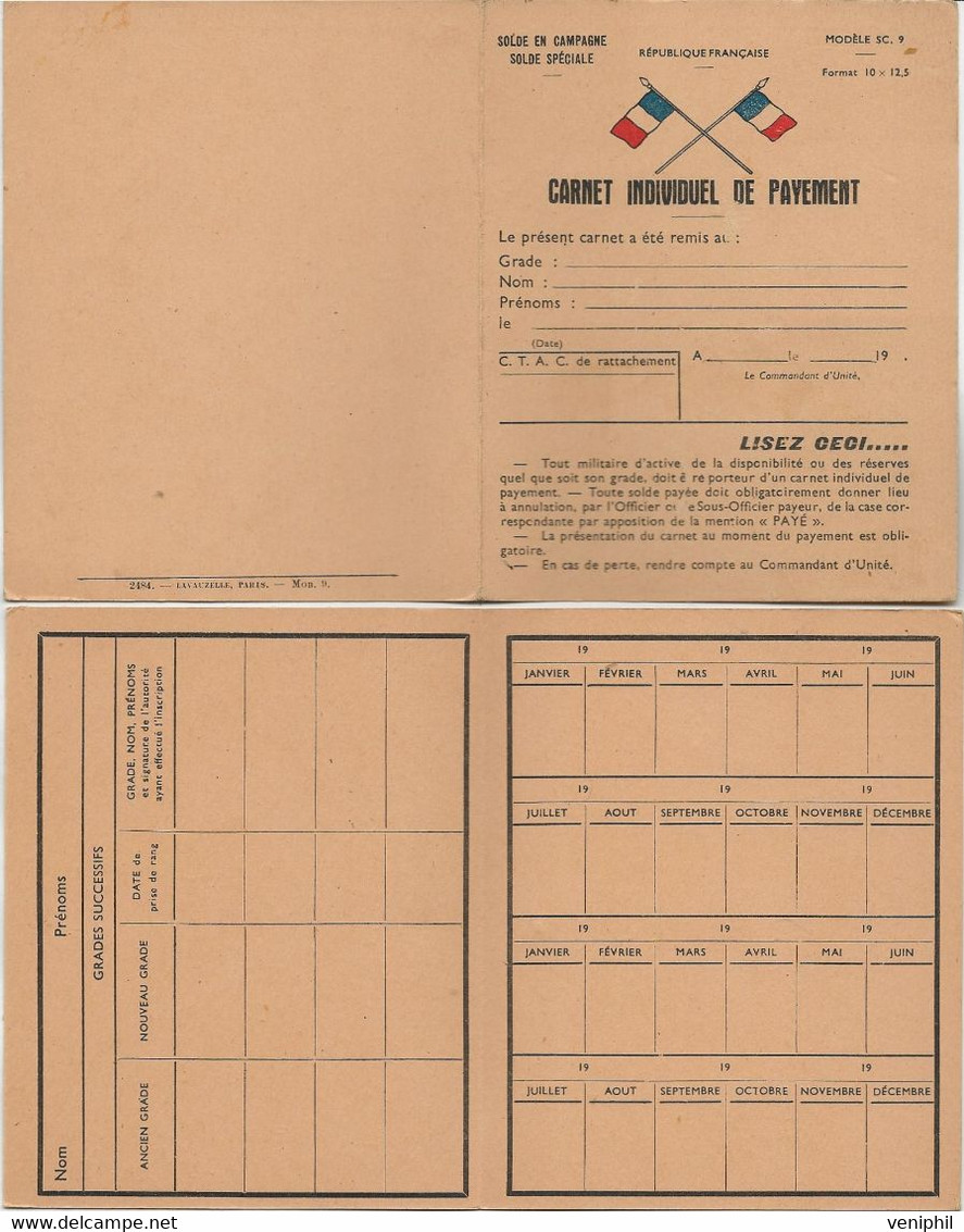 CARNET INDIVIDUEL DE PAYEMENT -SOLDE EN CAMPAGNE -SOLDE SPECIALE -MODELE SC - Documents