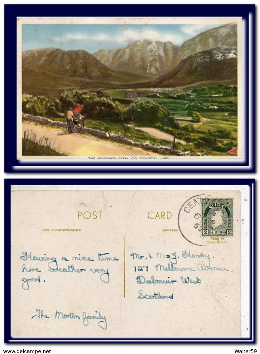 1959 Eire Ireland Postcard The Poisoned Glen Co. Donegal Sent To Scotland - Lettres & Documents