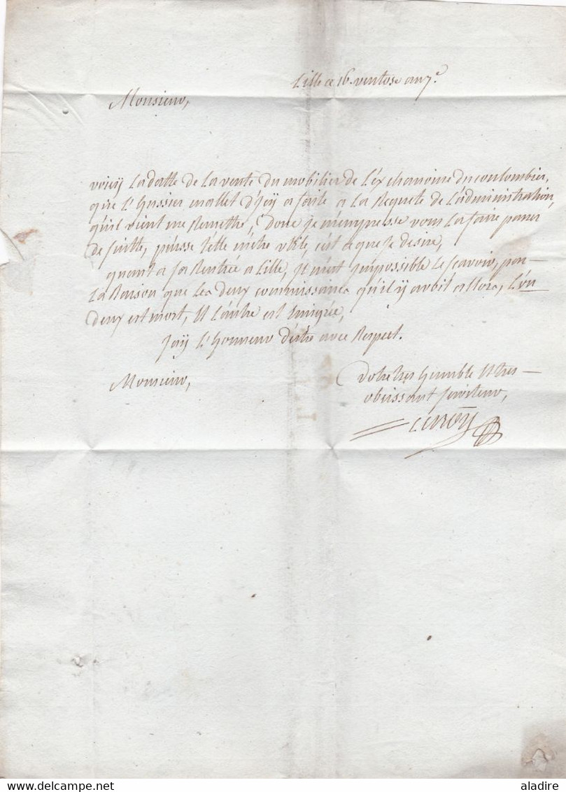 1799 - An 7 - Marque Postale 57 LILLE Sur Lettre Pliée Avec Correspondance Vers SAINT OMER, Pas De Calais - 1701-1800: Precursori XVIII