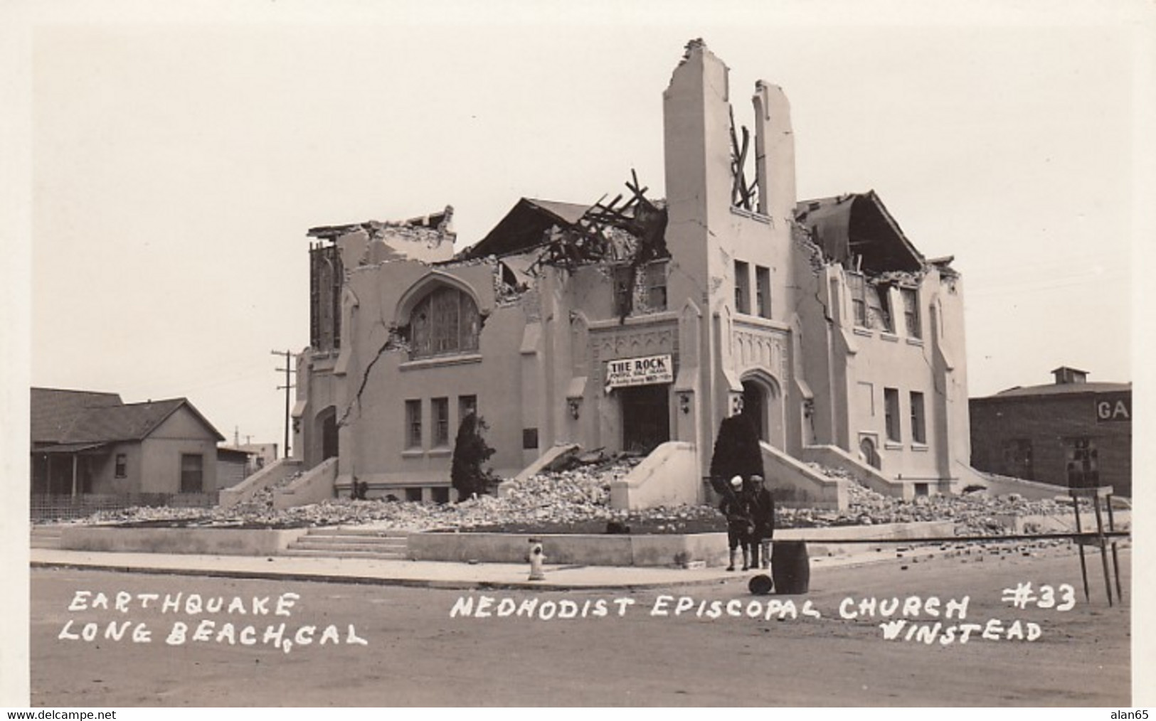 Long Beach California, 1933 Earthquake, Methodist Episcopal Church Ruins C1930s Vintage Real Photo Postcard - Long Beach