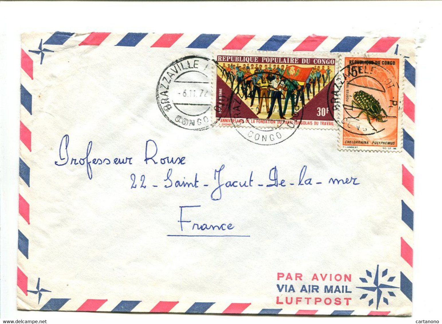 CONGO Brazzaville 1972 - Affranchissement Sur Lettre Par Avion - Insecte - Other & Unclassified