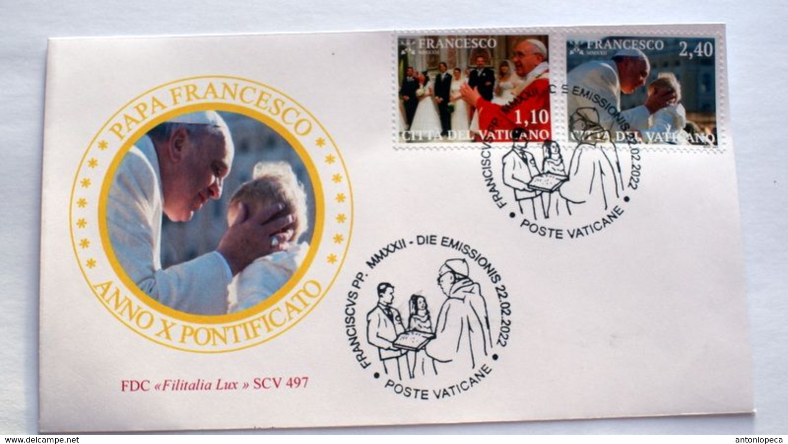 VATICAN 2022, PAPA FRANCESCO X° ANNO PONTIFICATO, FDC - Ungebraucht