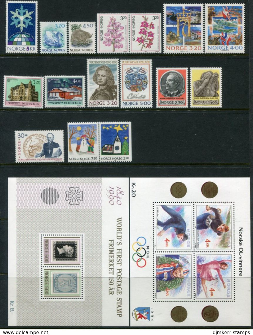 NORWAY 1990 Complete Year Issues MNH / **.  Michel 1037-58, Blocks 13-14 - Volledig Jaar