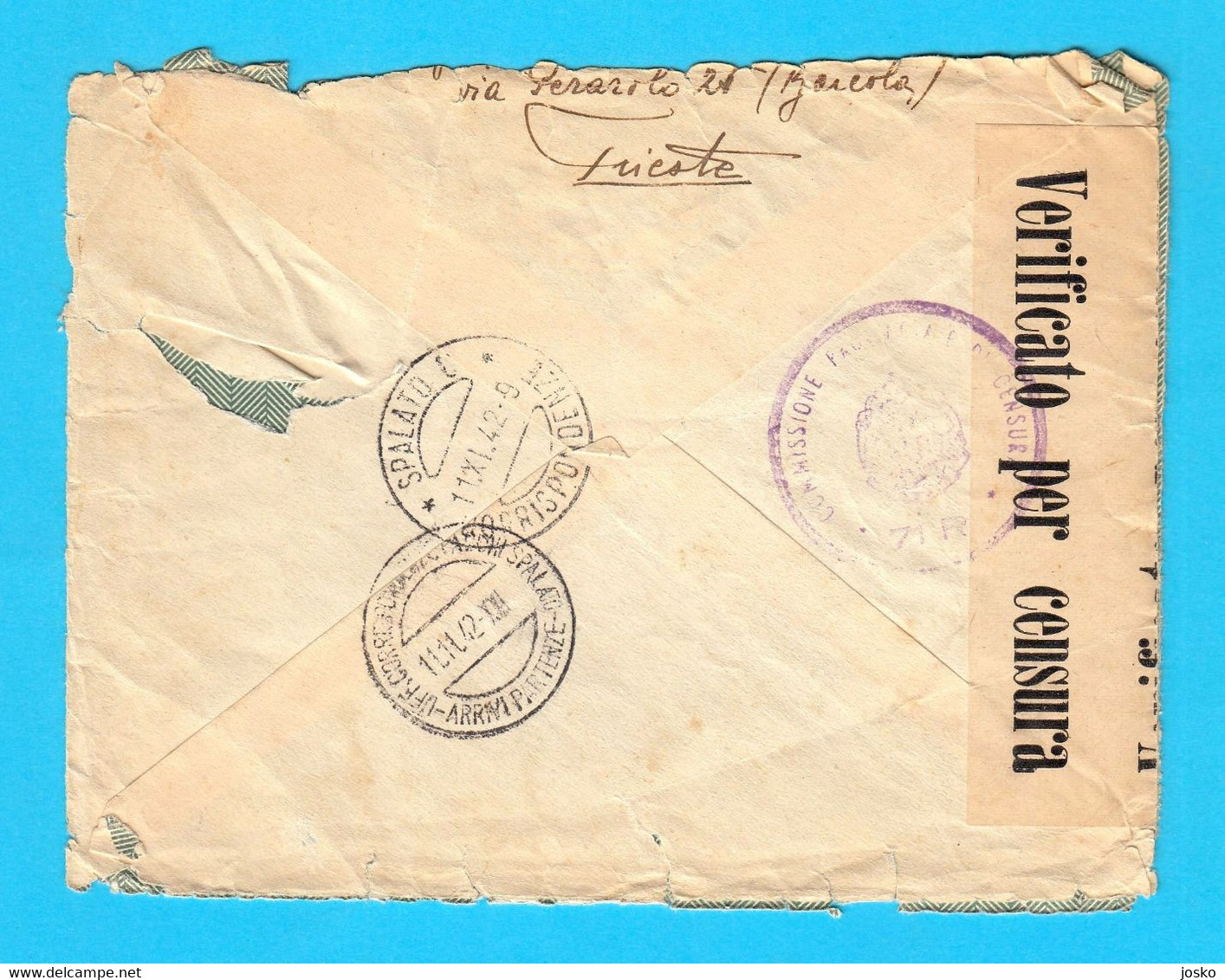 WW2 ... TRIESTE - BARCOLA - Registered Letter (Posta Raccomandata) 1942 Travelled To Spalato - Dalmazia CENSURA CENSURE - Croatian Occ.: Sebenico & Spalato