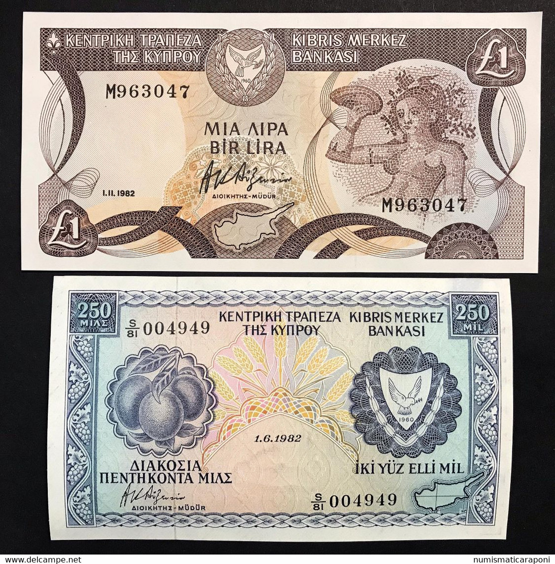 Cipro Cyprus 250 Mils 1982 SUP/FDS Pick 41c + Cipro 1 $ Pound 1982 Q.fds  LOTTO 2765 - Chipre