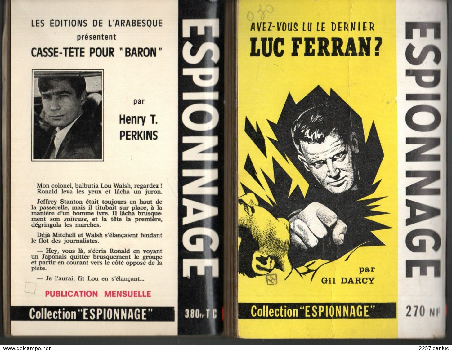 2 Romans Espionnage N: 247 & 512 De 1962 Et 1968 * Editions De L'Arabesque Echanges Interdits & Casse Tête Pour Baron - Editions De L'Arabesque