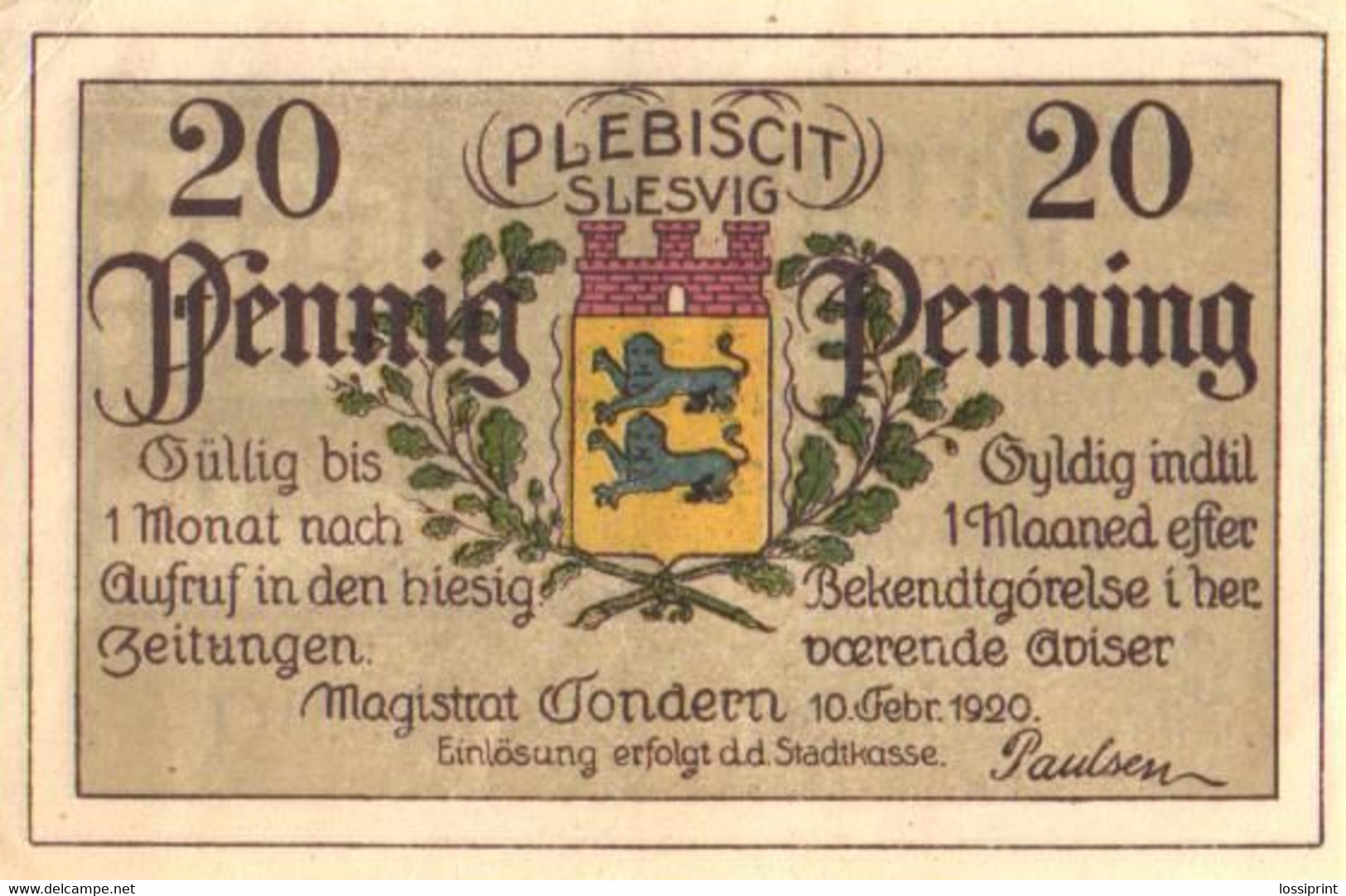 Germany Notgeld:Plebiscit 20 Pfennig, 1920 - Collections