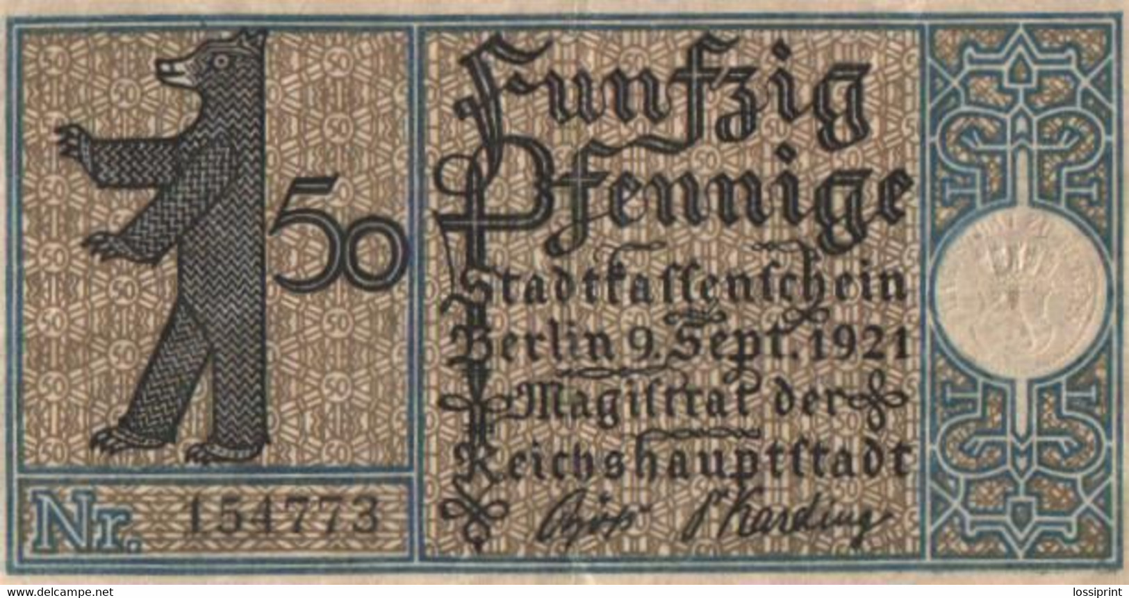 Germany Notgeld:Stadtkassenschein Berlin 50 Pfennig, 10, 1921 - Collections