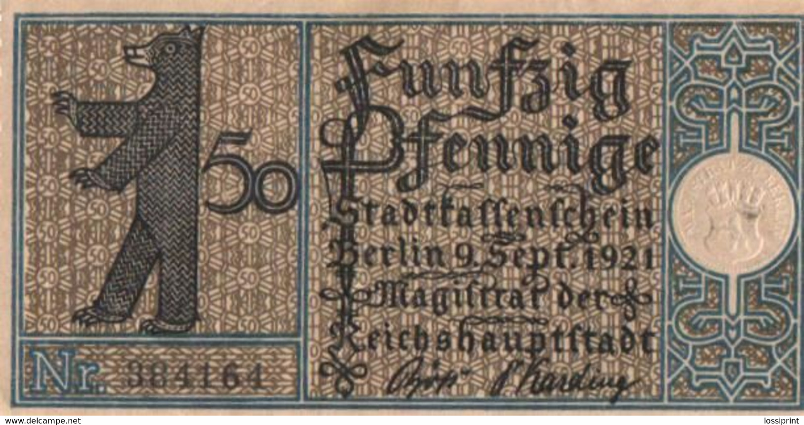 Germany Notgeld:Stadtkassenschein Berlin 50 Pfennig, 12, 1921 - Collections