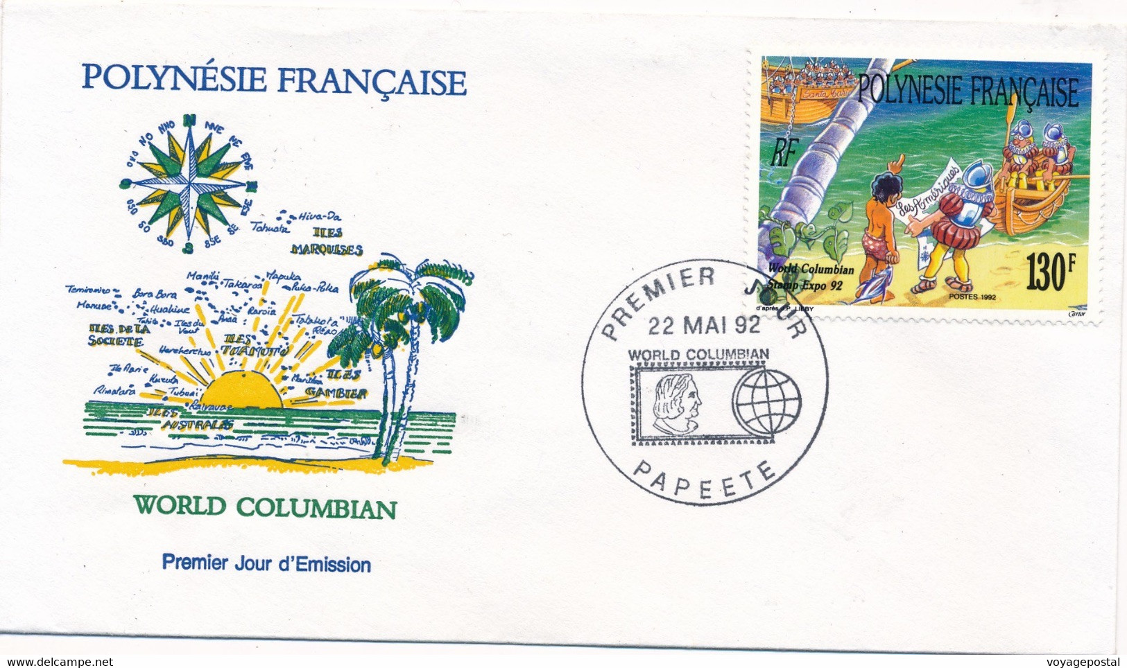 LETTRE FDC TAHITI PAPEETE WORLD COLUMBIAN 130F PREMIER JOUR OCEANIA - Tahiti