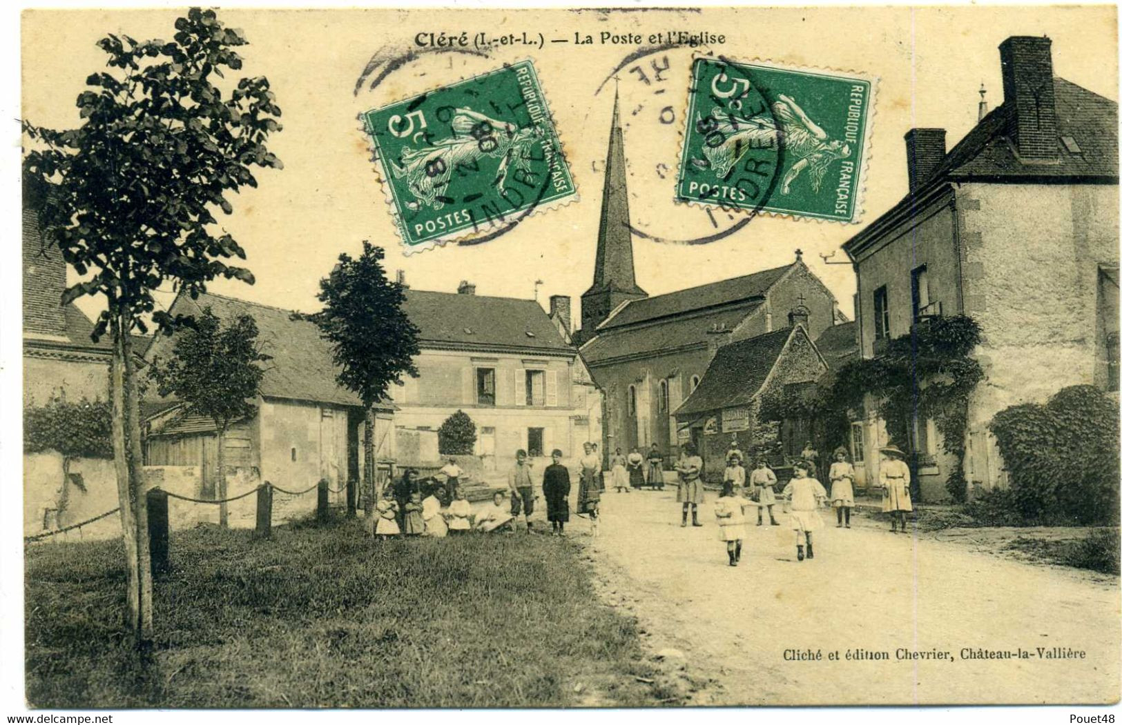 37 - CLERE - La Poste Et L'Eglise. - Cléré-les-Pins