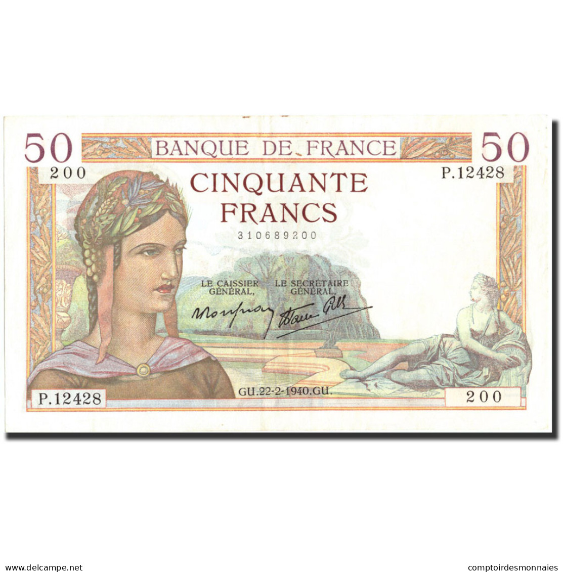 Billet, France, 50 Francs, 50 F 1934-1940 ''Cérès'', 1940, 1940-02-22, SUP - 50 F 1934-1940 ''Cérès''