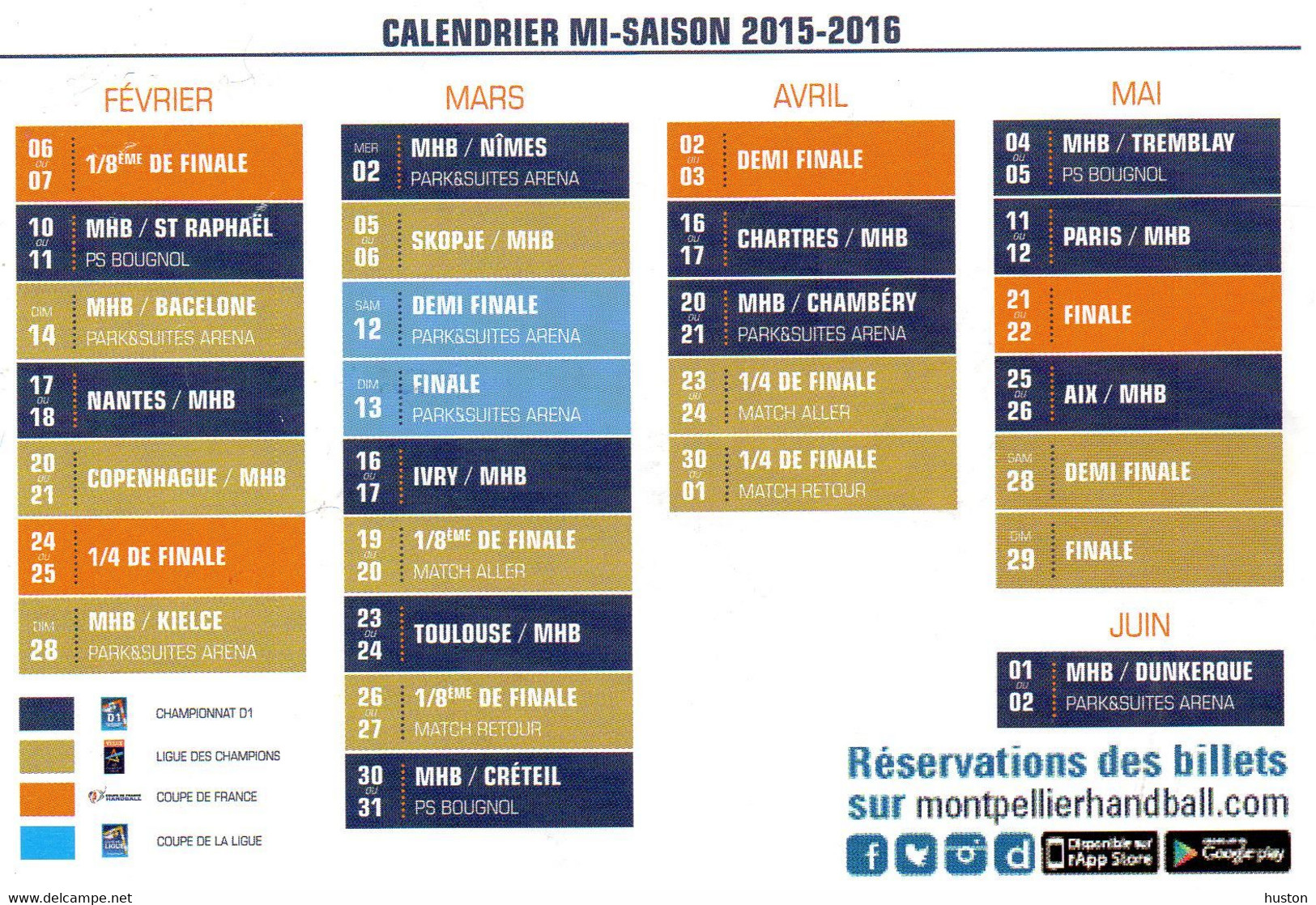 MONTPELLIER HANDBALL - Calendrier Mi-Saison 2015-2016 - Handball