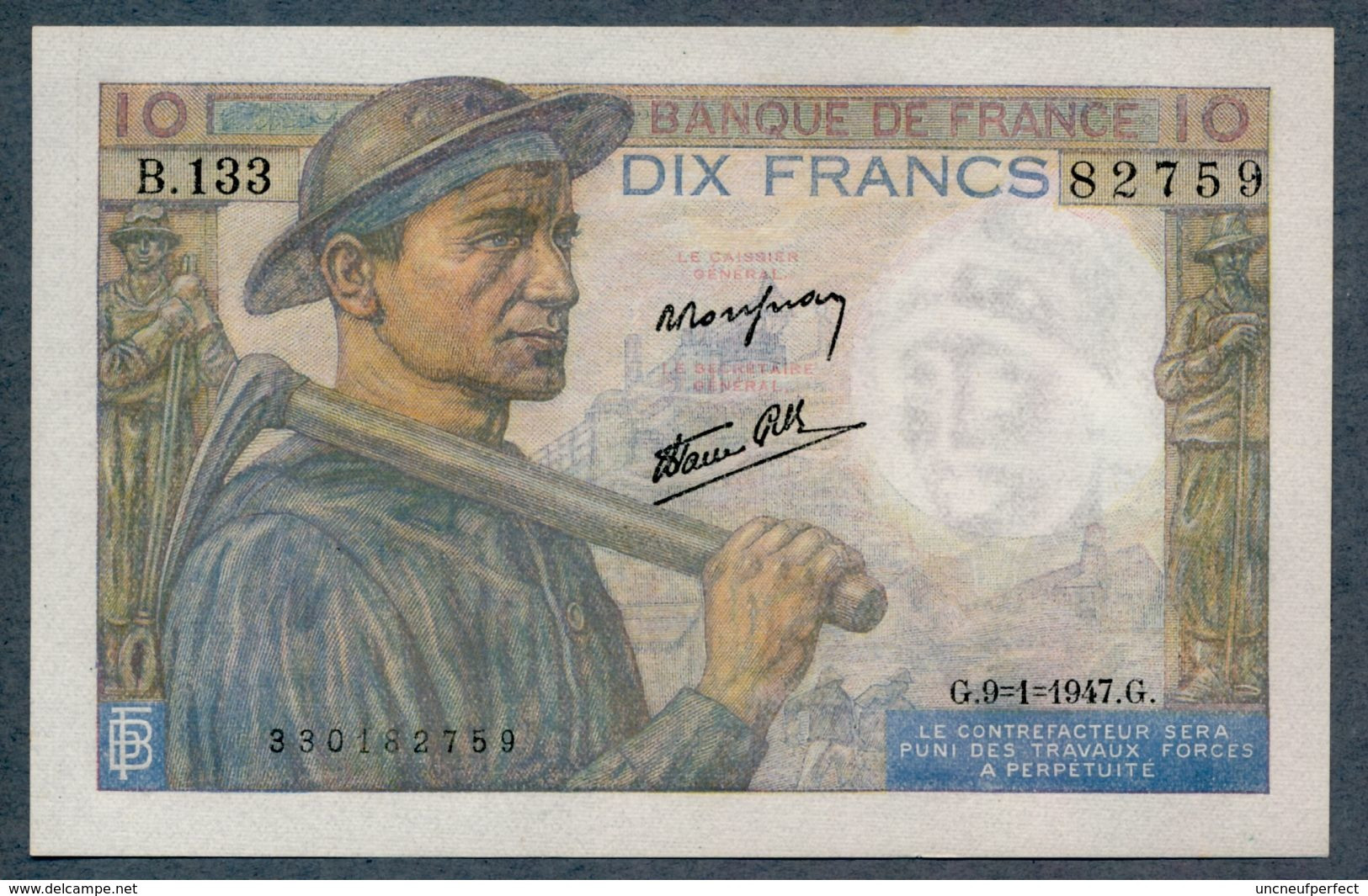 10 Francs 9=1=1947   AUNC / SPL - 10 F 1941-1949 ''Mineur''