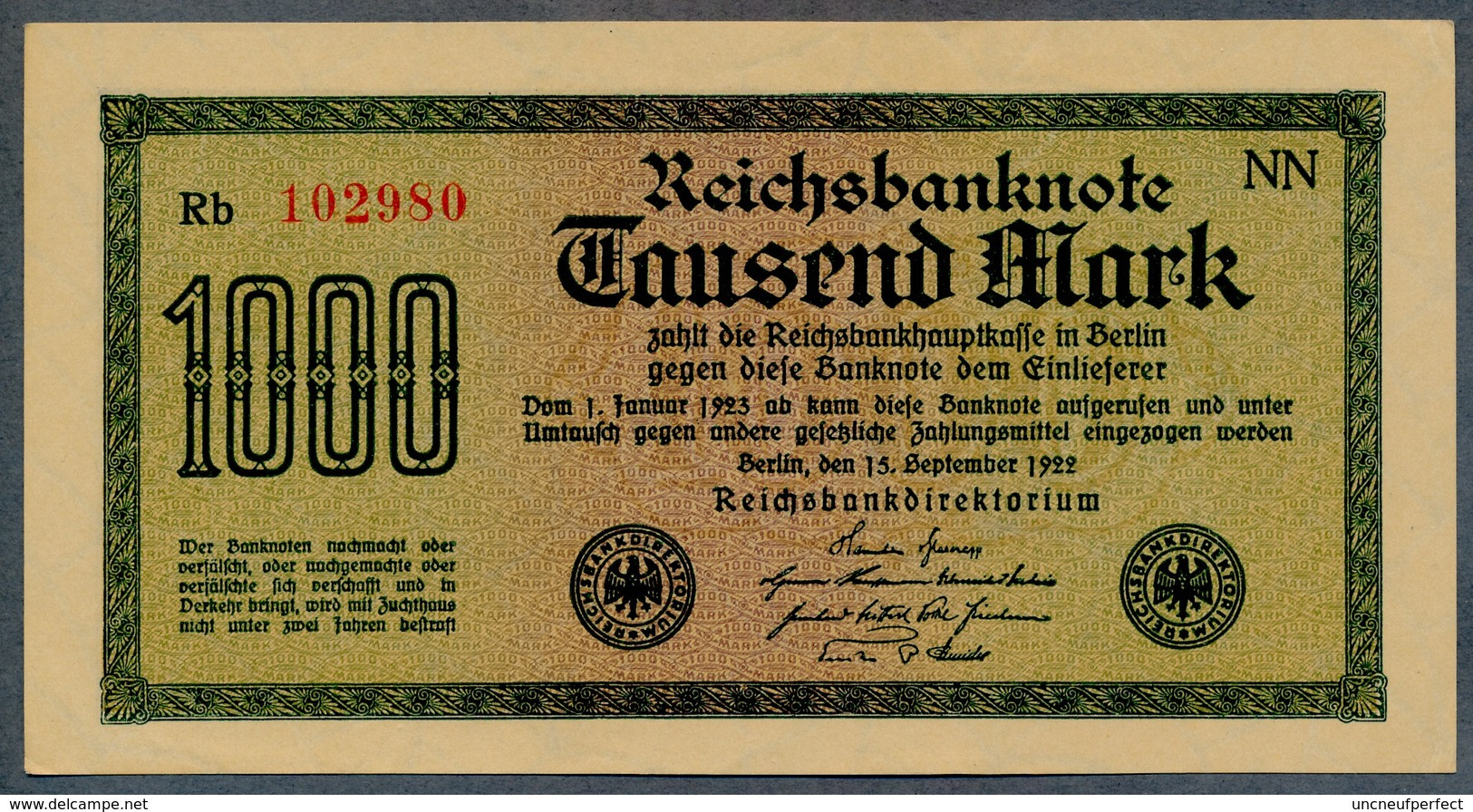 Pick76b Ro75d DEU-85  1000 Mark 1922 ** UNC NEUF - 1000 Mark