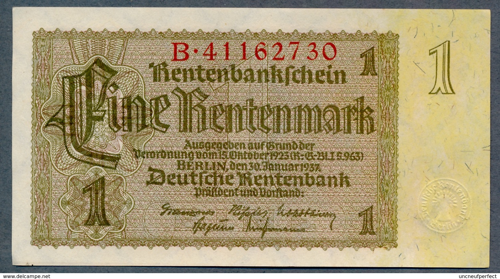 P173b Ro166b DEU-222b 1 Rentenmark 1937 UNC NEUF! - 1 Rentenmark