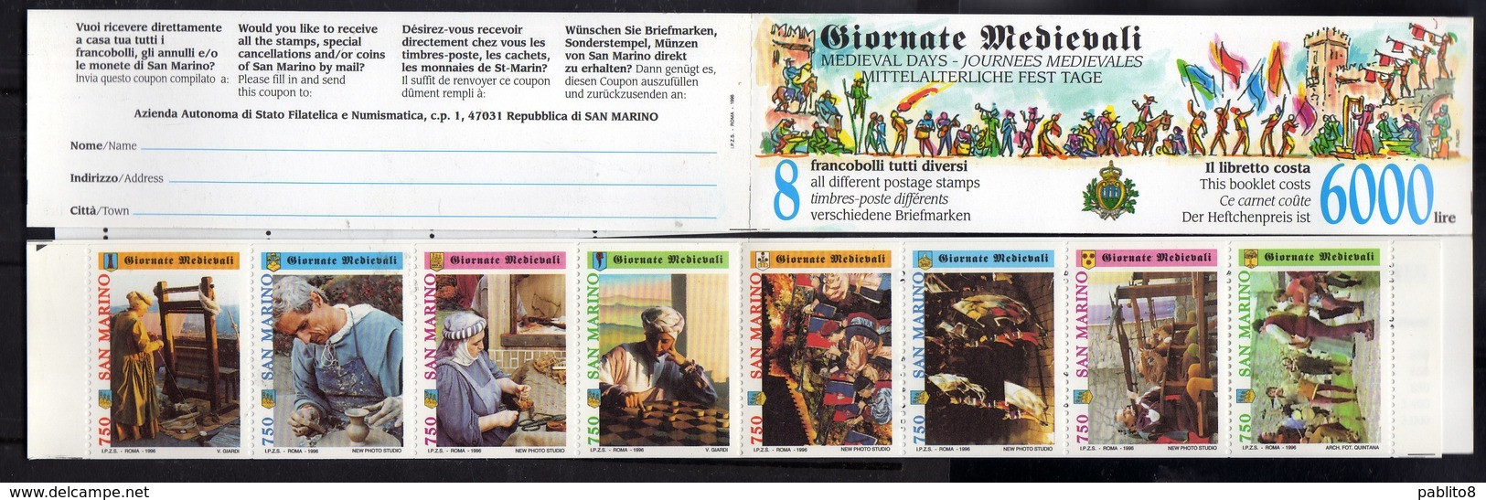 REPUBBLICA DI SAN MARINO 1996 GIORNATE MEDIEVALI MEDIEVAL DAYS SERIE COMPLETA LIBRETTO BOOKLET MNH - Postzegelboekjes