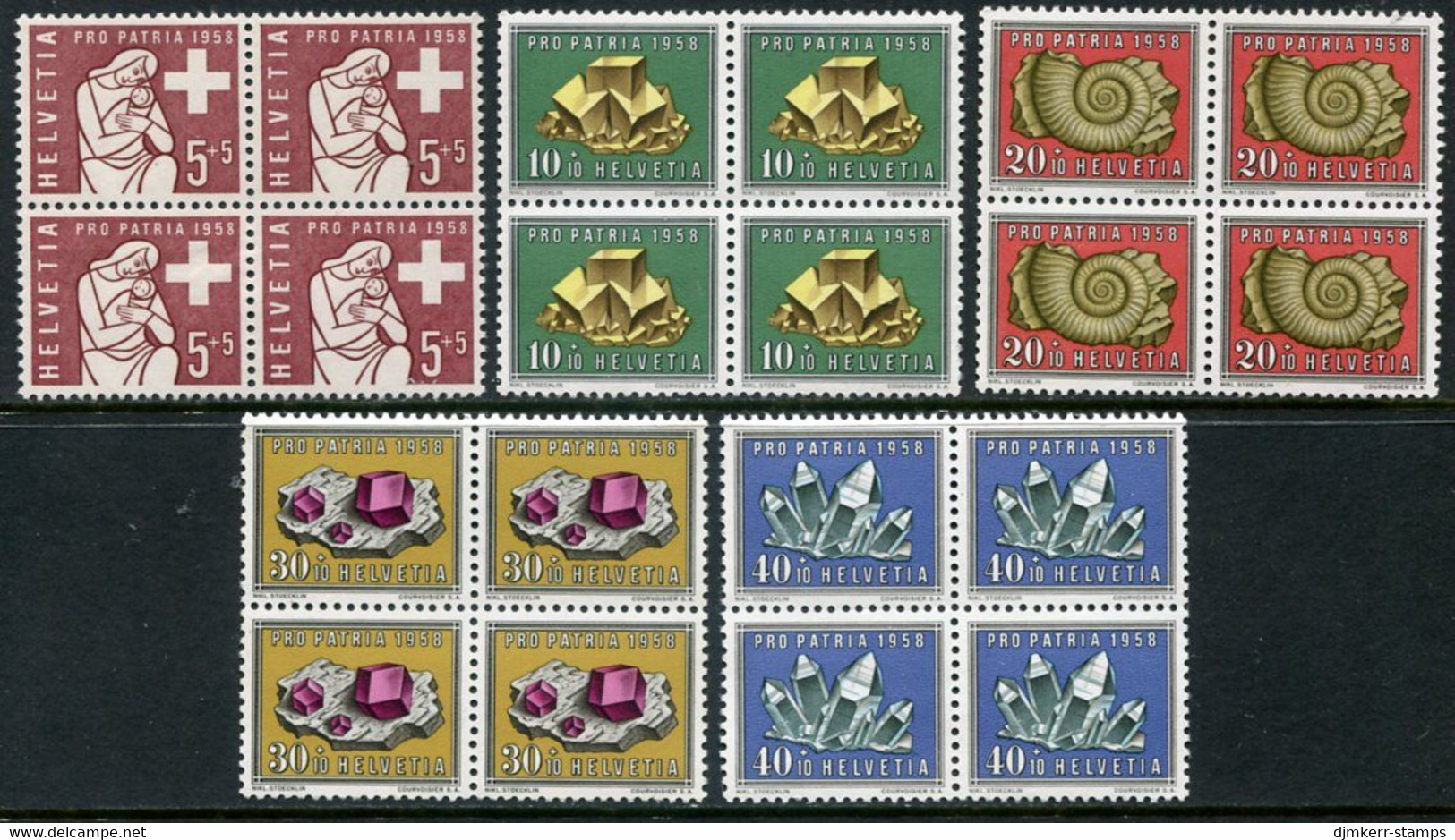 SWITZERLAND 1959 Pro Patria Blocks Of 4 MNH / **.  Michel 657-61 - Nuevos