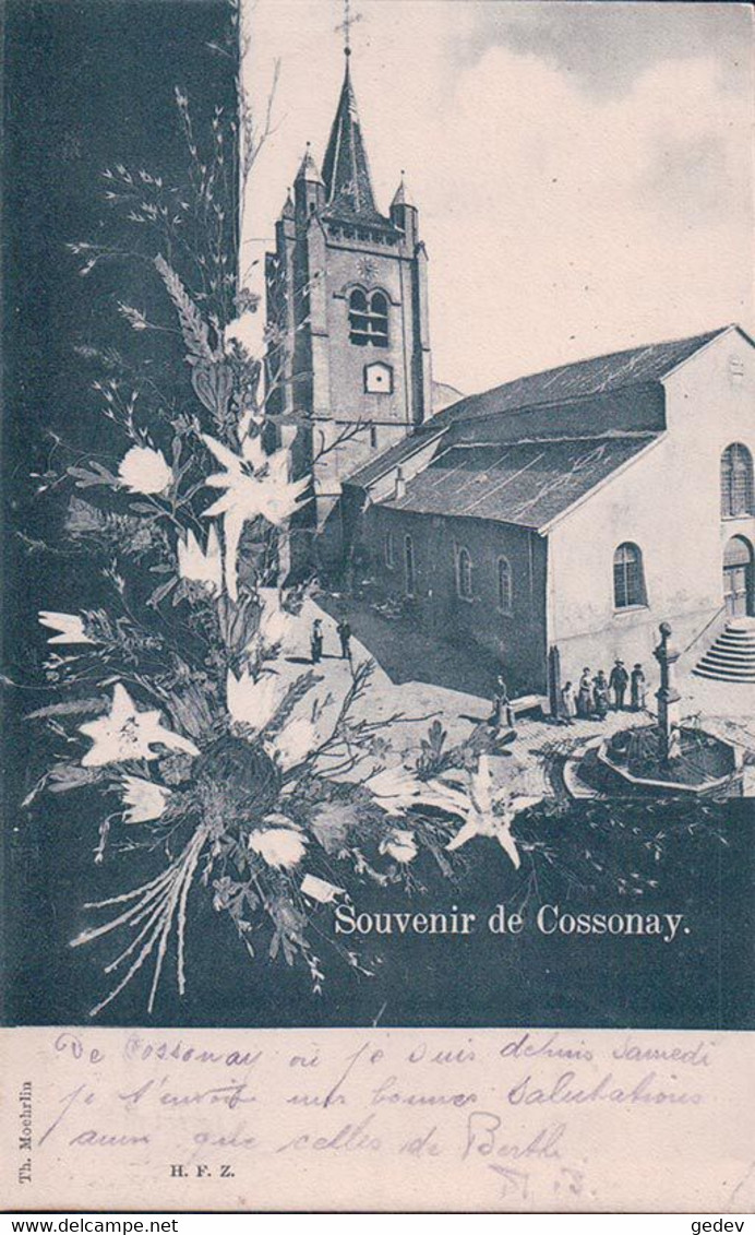 Cossonay VD, Eglise Et Bouquet De Fleurs (24.7.1904) - Cossonay