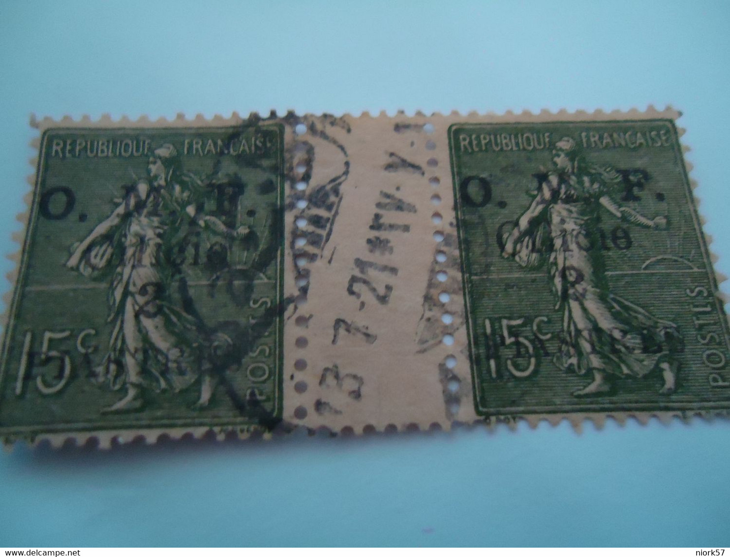 CILICIA FRANCE PAIR STAMPS OVERPRINT O.M.F  .POSTMARK - Other & Unclassified