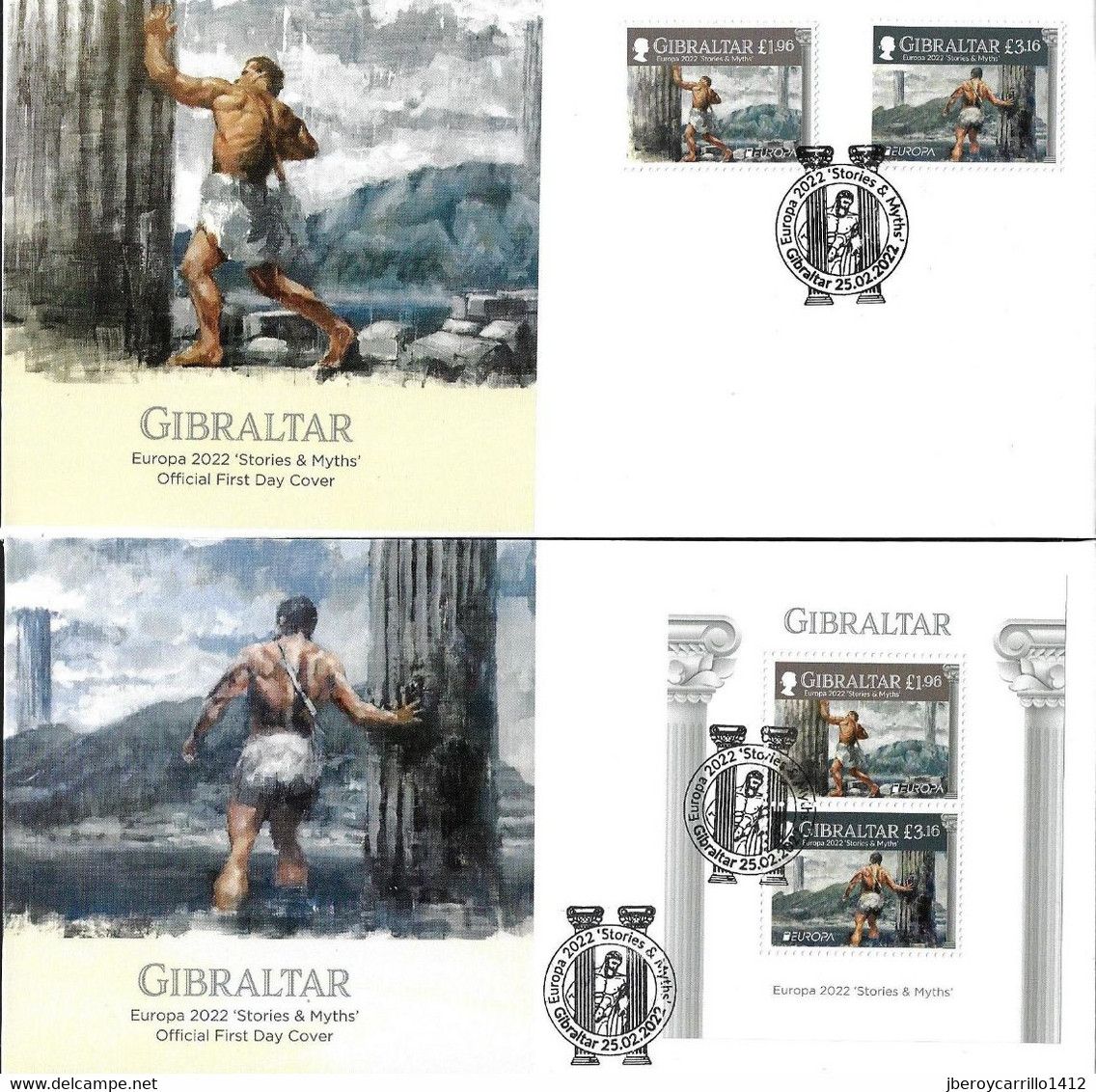 GIBRALTAR - EUROPA 2022 -"HISTORIAS Y MITOS".-FDC De La SERIE  De 2 V. - N + FDC De La HOJITA BLOQUE - 2022