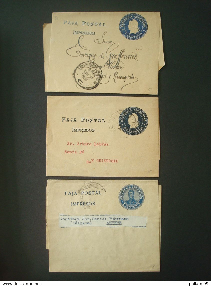 ARGENTINA 3 DOCUMENTS FAJA POSTAL - Lots & Serien