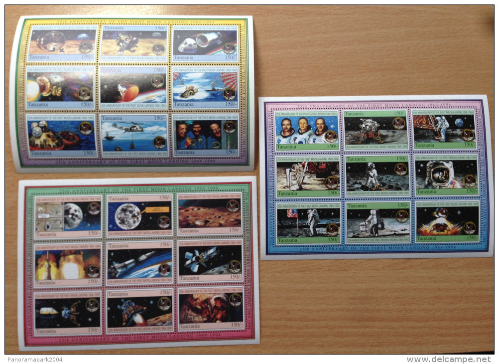 Tanzania 1994 First Man On Moon Landing Neil Armstrong Kosmos Space Cosmos Lune Mond 1969 3 Sheets Fusée Rakete MNH** - Tanzanie (1964-...)