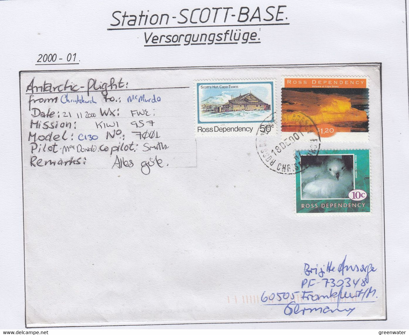 Ross Dependency Scott Base 2000 Antarctic Flight  Christchurch To McMurdo .Ca Ross 18 DEC 2000 (AF166B) - Vols Polaires