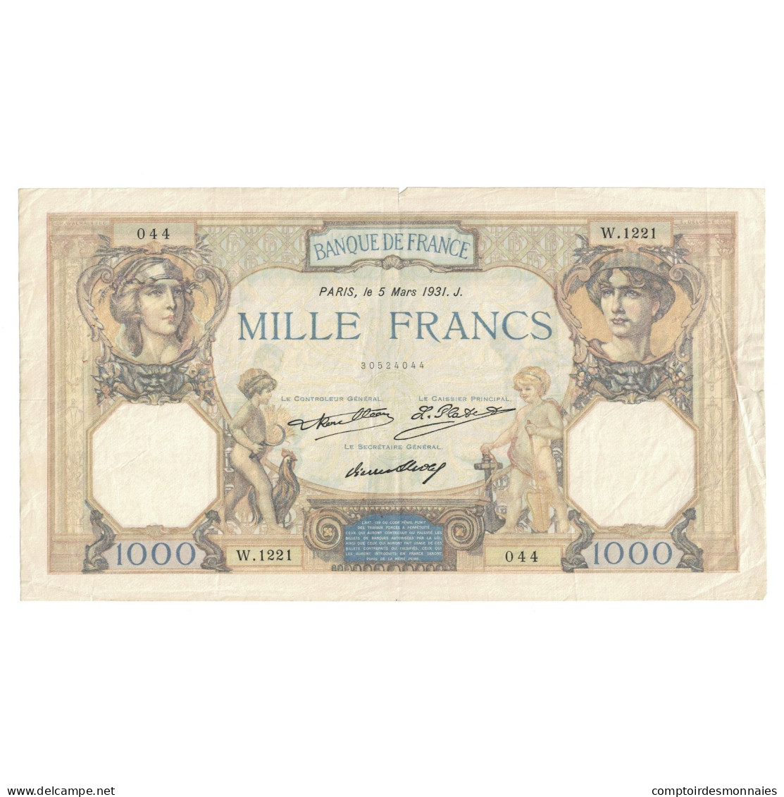 France, 1000 Francs, Cérès Et Mercure, 1931, 1931-03-05, TTB, Fayette:37.6 - 1 000 F 1927-1940 ''Cérès Et Mercure''