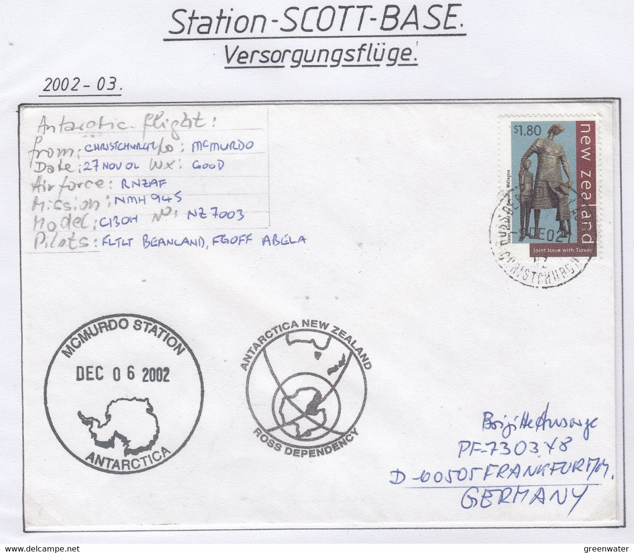 Ross Dependency 2002 Antarctic Flight Christchurch To McMurdo Ca Ross 9 DE 02 (AF169) - Vols Polaires