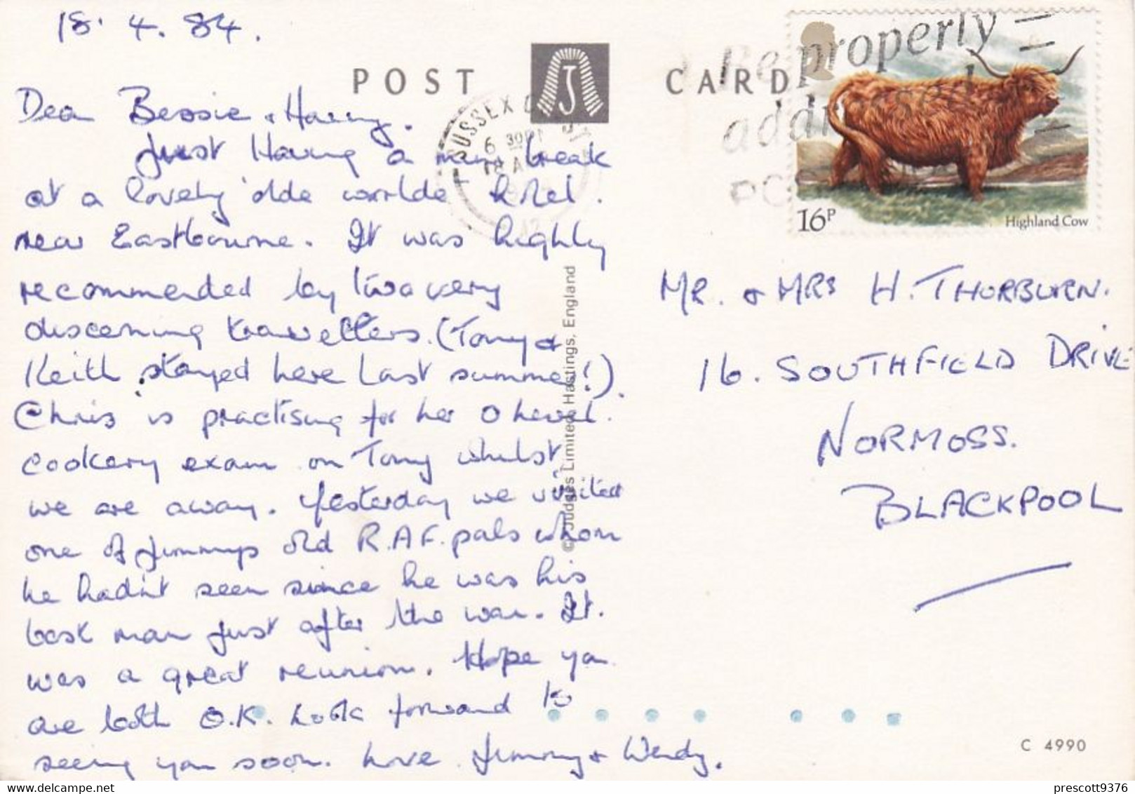 Eastbourne Multiview  - Used Postcard - Sussex - Stamped 1984, Highland Cow Stamp - Arundel