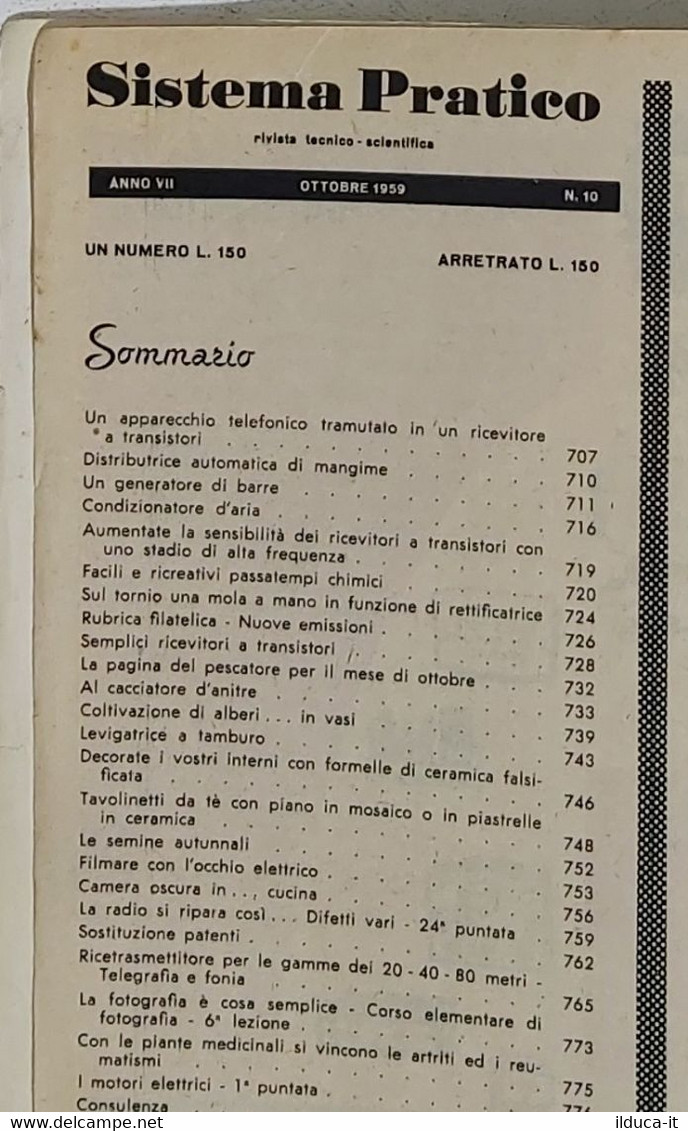 44609 SISTEMA PRATICO - Anno VII Nr 10 1959 - SOMMARIO - Wissenschaften