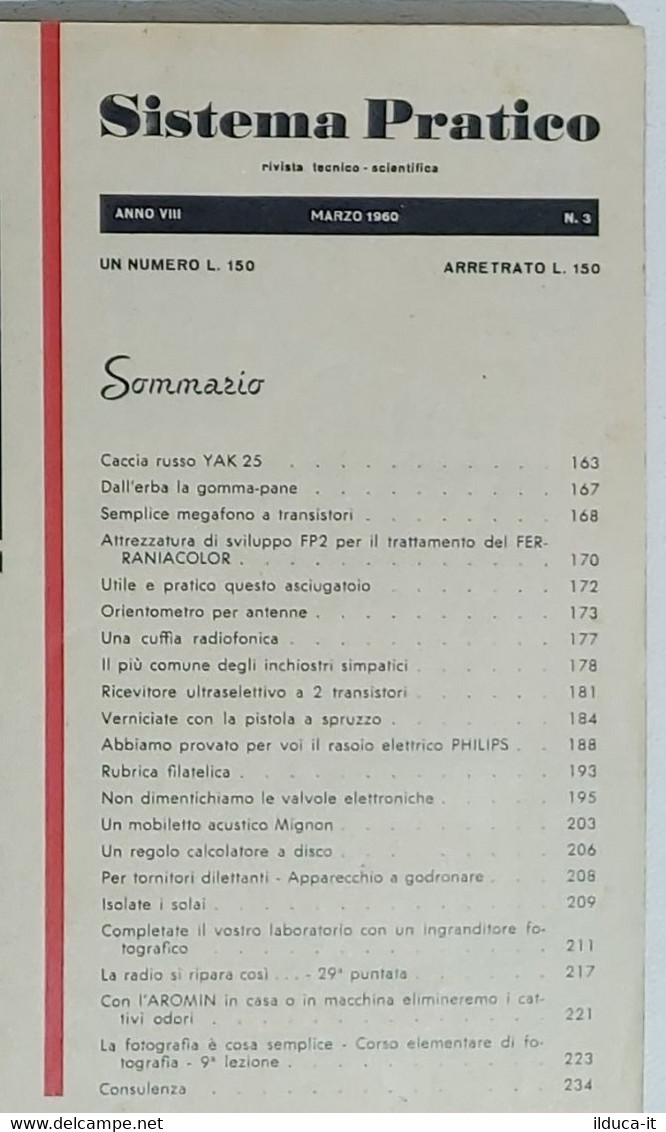 54637 SISTEMA PRATICO - Anno VIII Nr 3 1960 - SOMMARIO - Wissenschaften