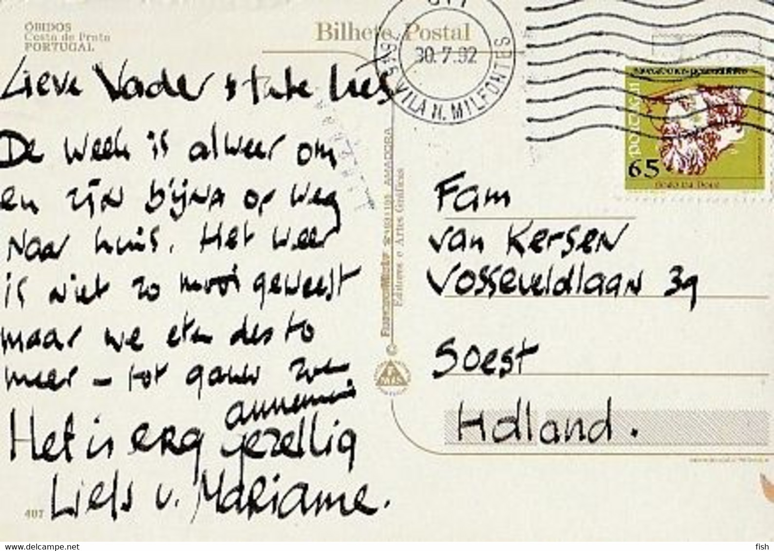 Portugal & Marcofilia, Óbidos, Silver Coast, Vila Nova De Mil Fontes To Soest Netherlands 1992 (407) - Cartas & Documentos