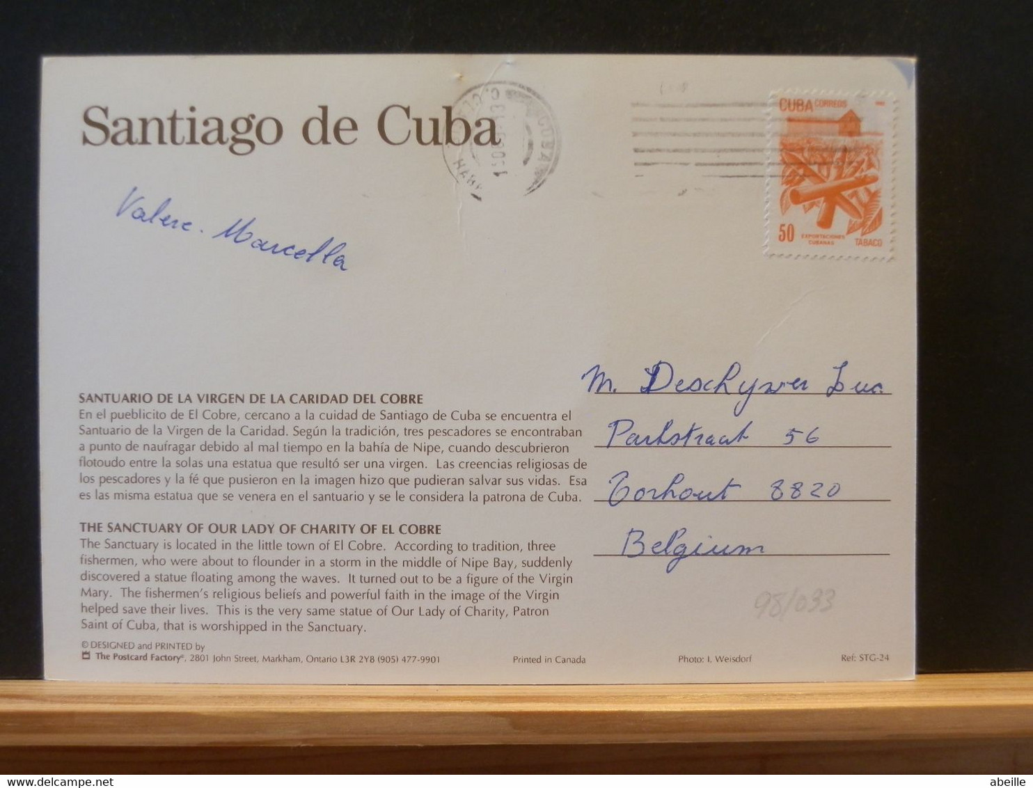98/033 CP CUBA  TO BELGIE - Lettres & Documents