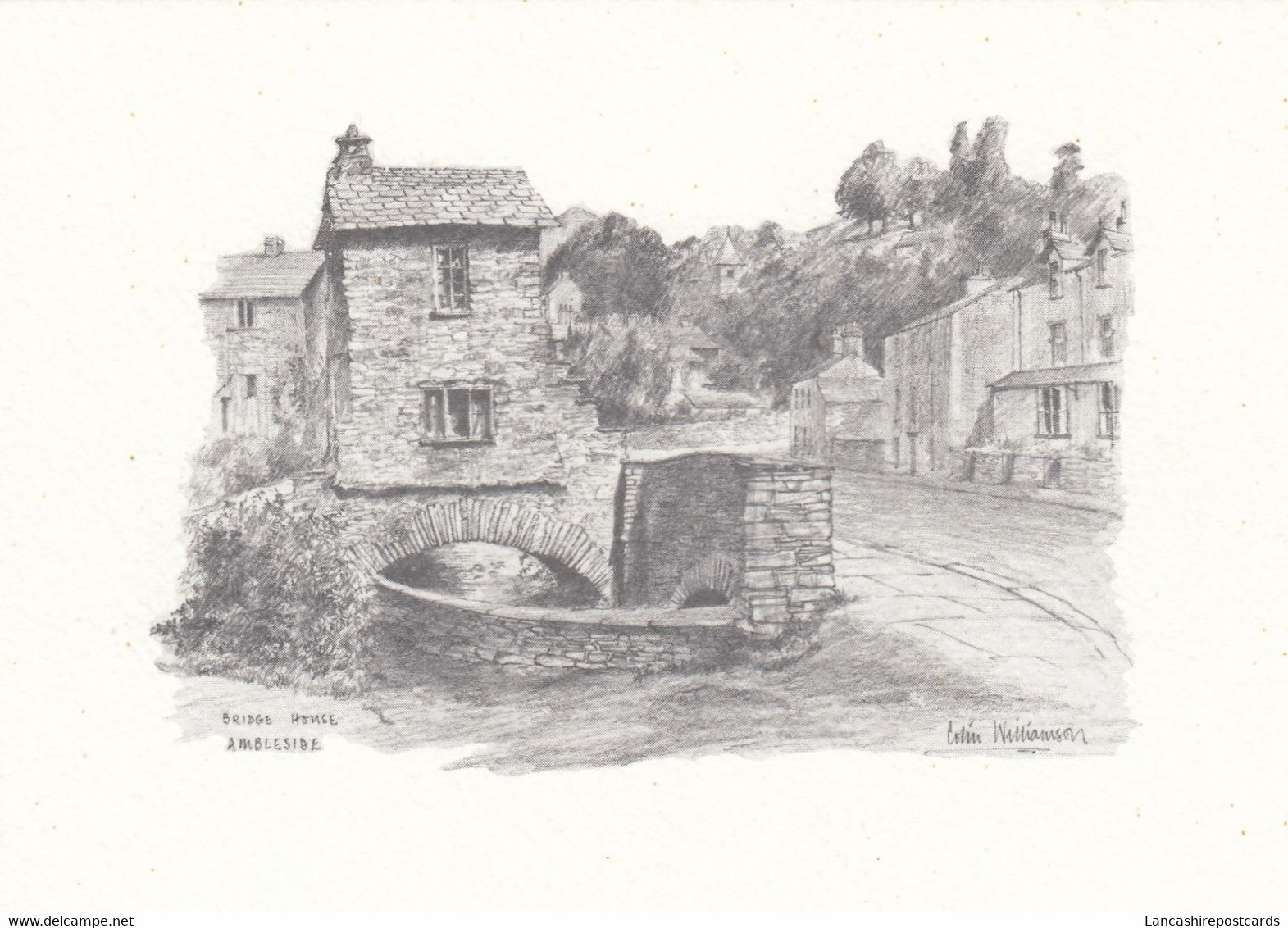 Postcard Bridge House Ambleside Sketch Signed Colin Williamson My Ref B25363 - Ambleside