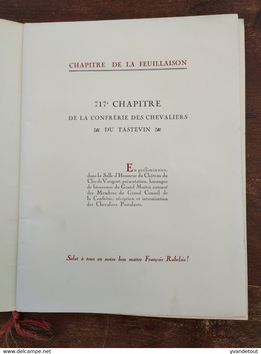 La Confrérie Des Chevaliers Du Tastevin. 717 Chapitre De La  Feuillaison. 1990. Clos-Vougeot - Bourgogne
