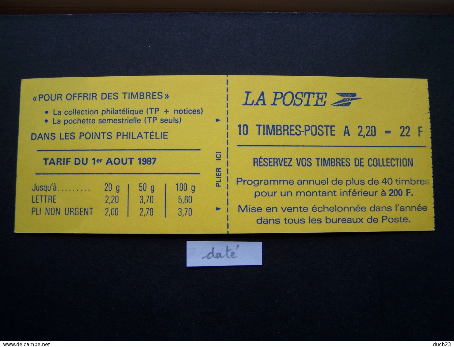 2427-C2 CARNET DATE DU 19.10.87 OUVERT 10 TIMBRES LIBERTE DE GANDON 2,20 ROUGE (BOITE B) - Modern : 1959-…