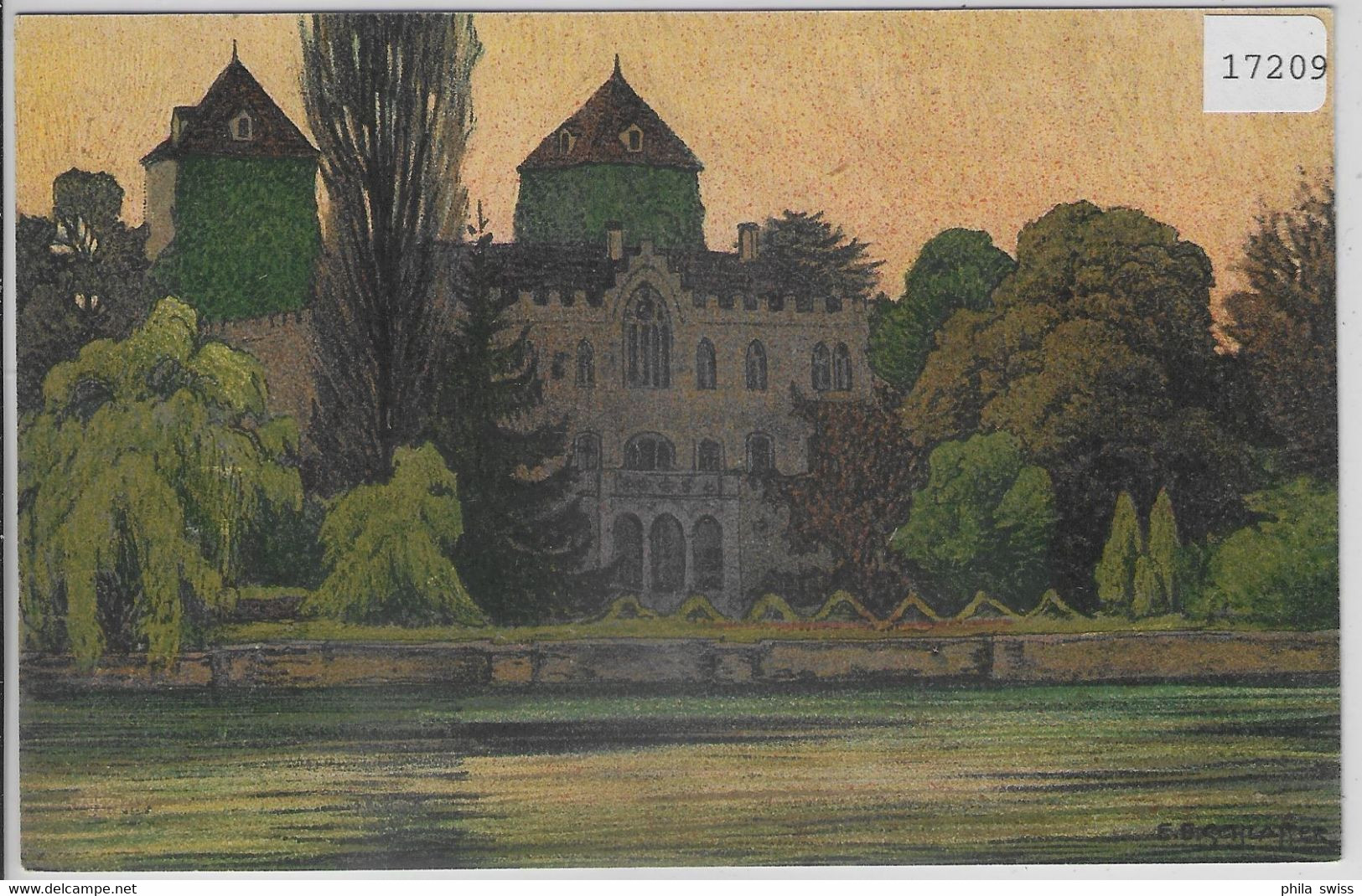 Schloss Gottlieben - Litho - Künstlerkarte Ernst E. Schlatter - Gottlieben