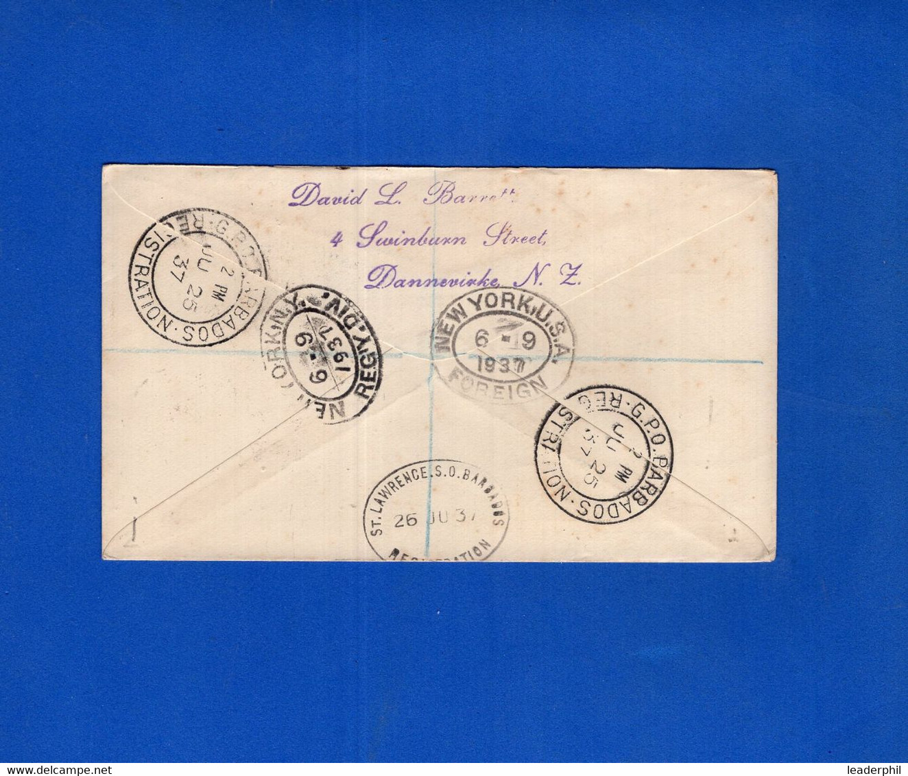 BRITISH NEW ZEALAND. 1937, REGISTERED COVER TO BARBADOS - Covers & Documents