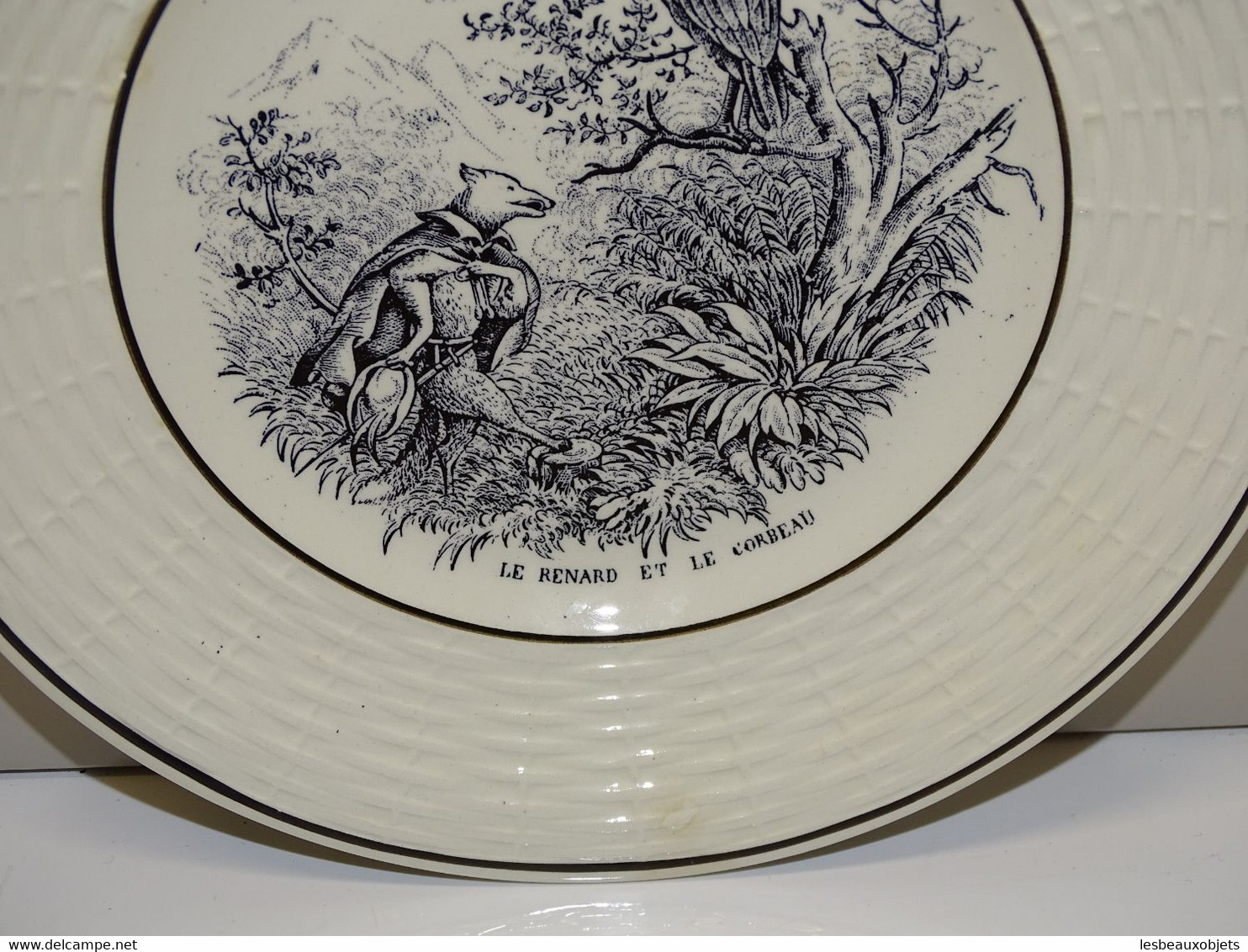 *ANCIENNE ASSIETTE DESSERT CERAMIQUE DIGOIN SARREGUEMINES FABLES LA FONTAINE E - Digoin (FRA)