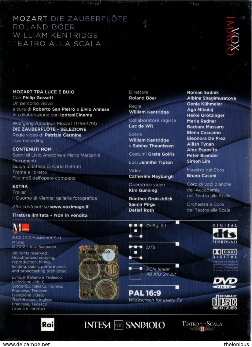 # W.A. Mozart - Die Zauberflote - Il Flauto Magico- Teatro Alla Scala  (DVD + CD Nuovi) - Concert & Music