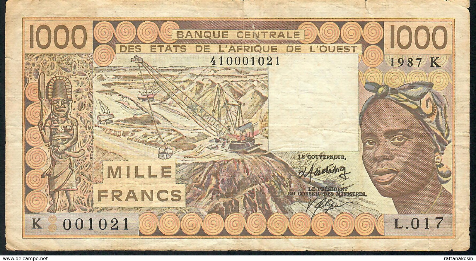 W.A.S. SENEGAL  P707Kh 1000 FRANCS 1987 Signature 20 FINE - États D'Afrique De L'Ouest