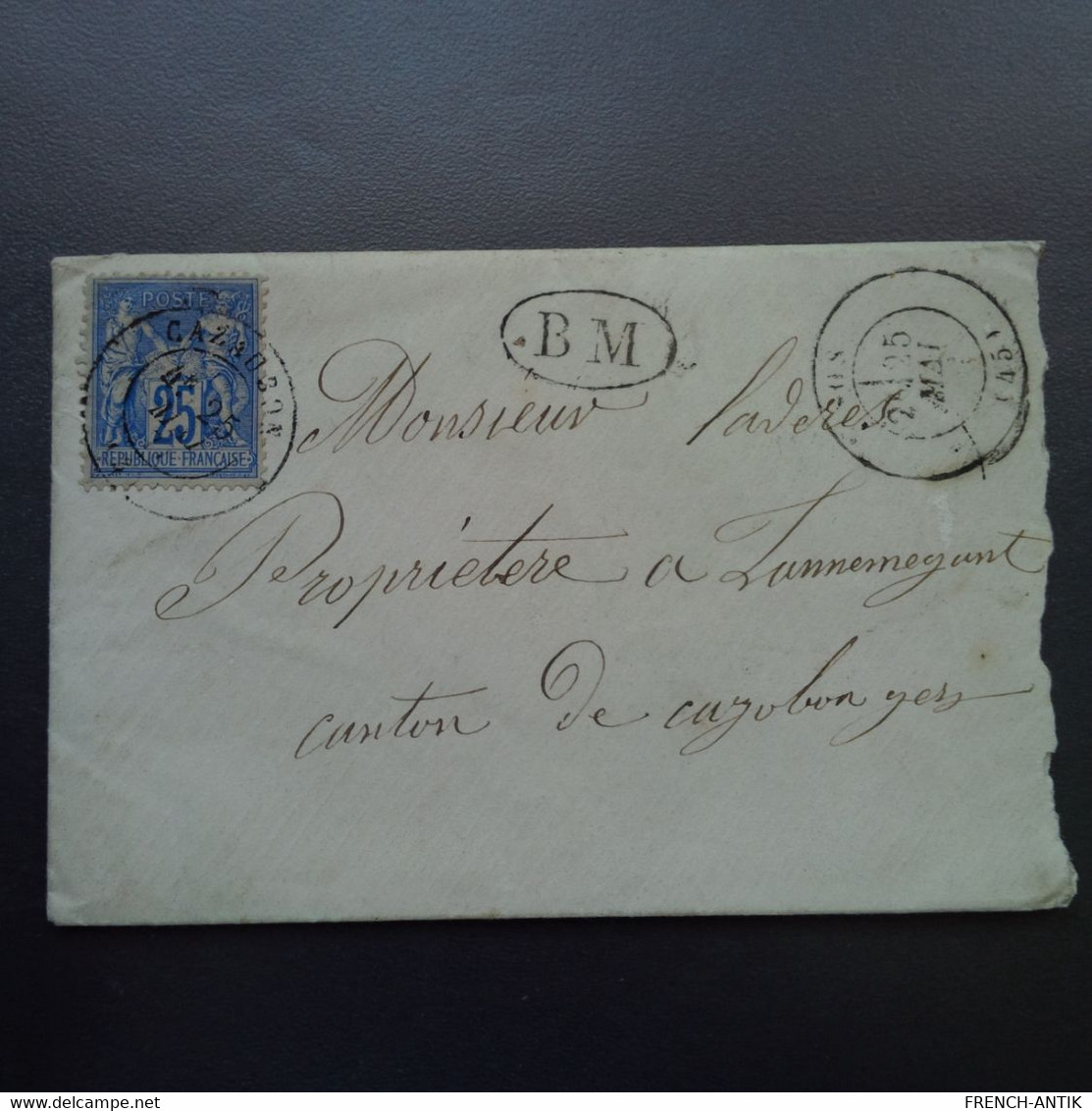 LETTRE CAZAUBON GERS 1877 CACHET BM AVEC COURRIER - 1876-1878 Sage (Type I)