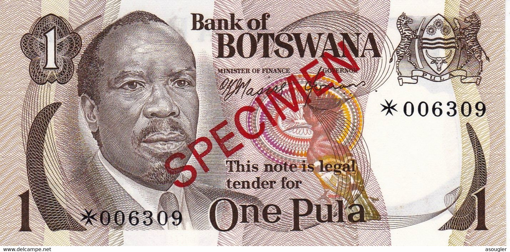 Botswana 1 PULA 1976 SPECIMEN P-1 "free Shipping Via Registered Air Mail" - Botswana