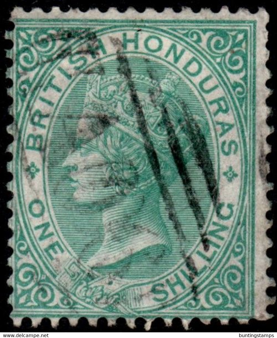 British Honduras 1865 No Wmk Perf 14 1/= Green A06 (Belize) Cancel - British Honduras (...-1970)