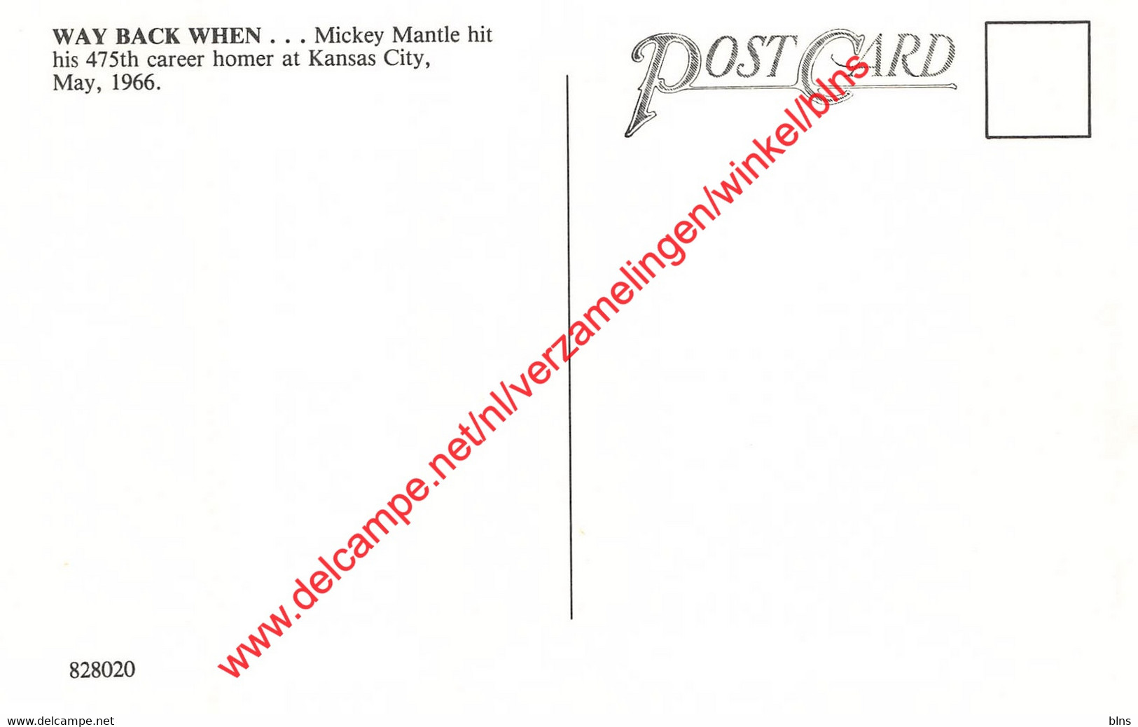 Mickey Mantle Hit His 475th Career Homer At Kansas City  - Baseball Postcard - Sonstige & Ohne Zuordnung