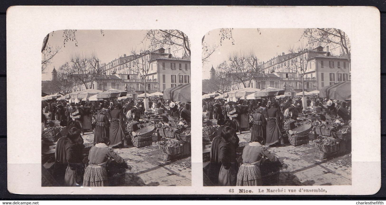 ANCIENNE PHOTO STEREO FRANCE - NICE  - LE MARCHE VUE D'ENSEMBLE - Photo STEGLITZ BERLIN 1904 - Stereoscoop